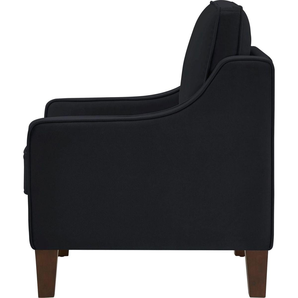Modern Armchair, Living Room Single Seat Sofa Chair with Wooden Legs, Upholstered Velvet Accent Chair for Living Room, Bedroom,Black