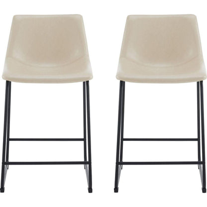 (Set of 2) Vintage Style 24-Inch Armless Industrial Faux Leather Counter Stool with Metal Legs and Footrest for Kitchen Island, Cafe, Pub, Bar Counter, Cream and Black