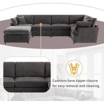 Modern Large U-Shape Sectional Sofa, with Removable Ottomans for Living Room (6-Seater)