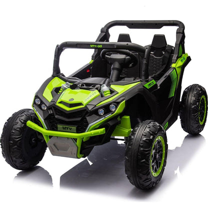 24V Two-Seater Kids Ride On UTV W/Parents Remote Control,Four-Wheel Suspension,Slow Start,Large wheel design,Anti-collision bar,Storage space,Music,USB,Bluetooth,Volume control,LED lights for Kids 3+.