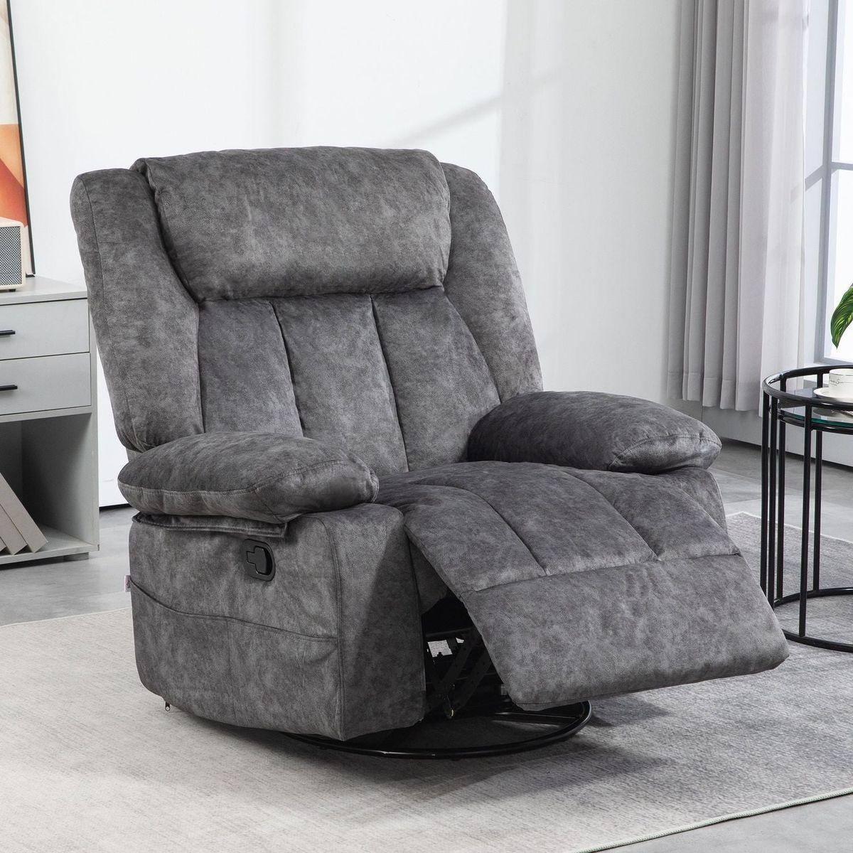 Swivel Rocker Recliner Chair for Living Room, Fabric Reclining Chair for Nursery, Rocking Chair with Footrest, Side Pockets, Charcoal Gray