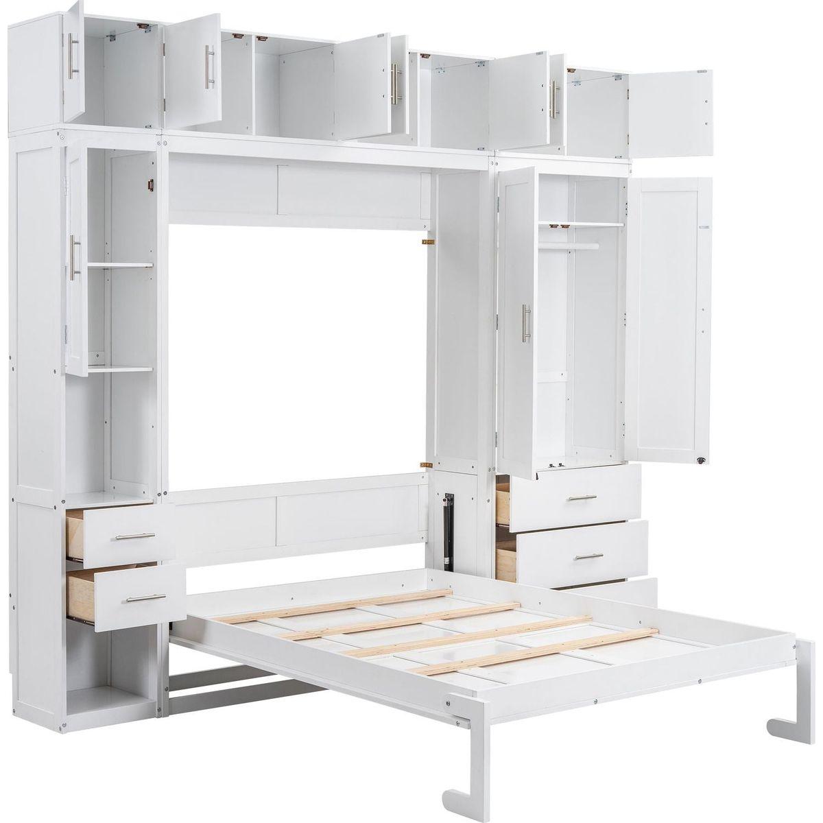 Full Size Murphy Bed with Lockers and Wardrobes, With installation video, White