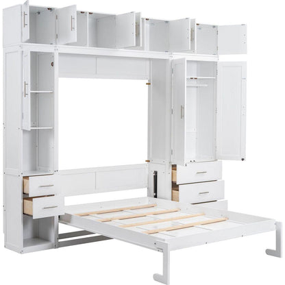 Full Size Murphy Bed with Lockers and Wardrobes, With installation video, White