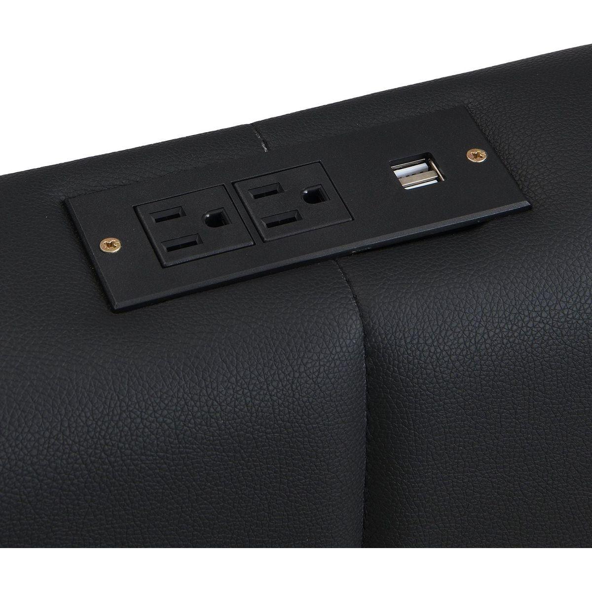 Full Size Upholstered Bed with Hydraulic Storage System and LED Light, Modern Platform Bed with Sockets and USB Ports, Black