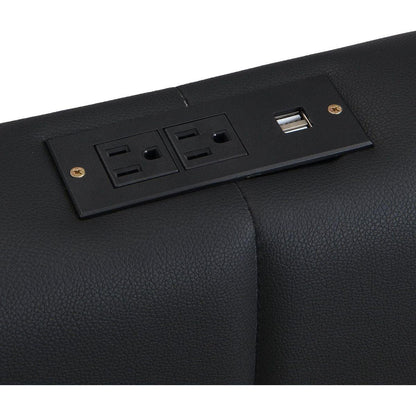 Full Size Upholstered Bed with Hydraulic Storage System and LED Light, Modern Platform Bed with Sockets and USB Ports, Black