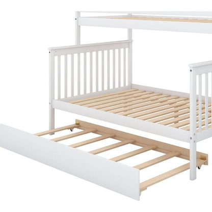 Twin over Full Bunk Bed with Trundle and Staircase,White