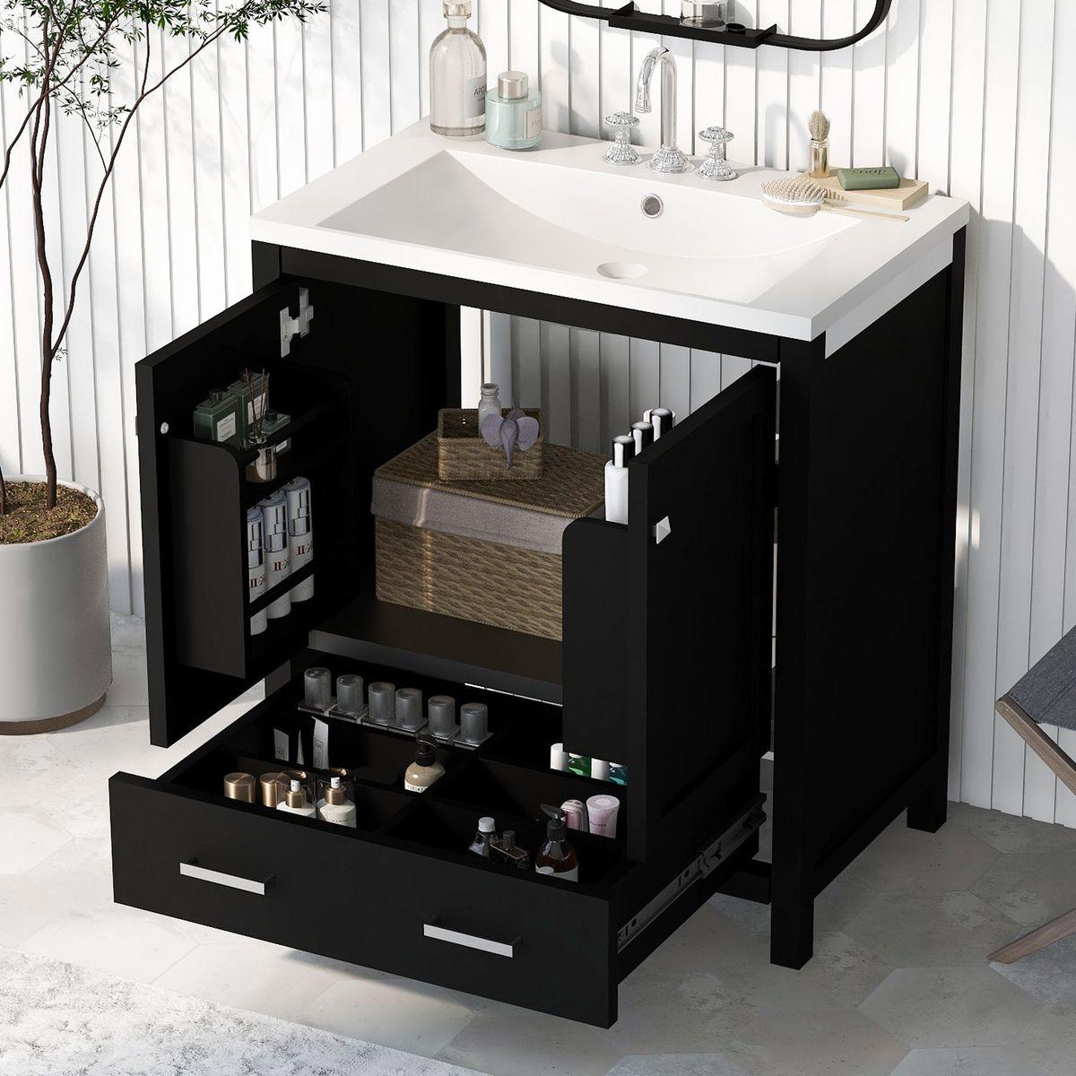 30' Black Bathroom Vanity with Single Sink, Combo Cabinet Undermount Sink, Bathroom Storage Cabinet with 2 Doors and a Drawer, Soft Closing, Multifunctional Storage, Solid Wood Frame
