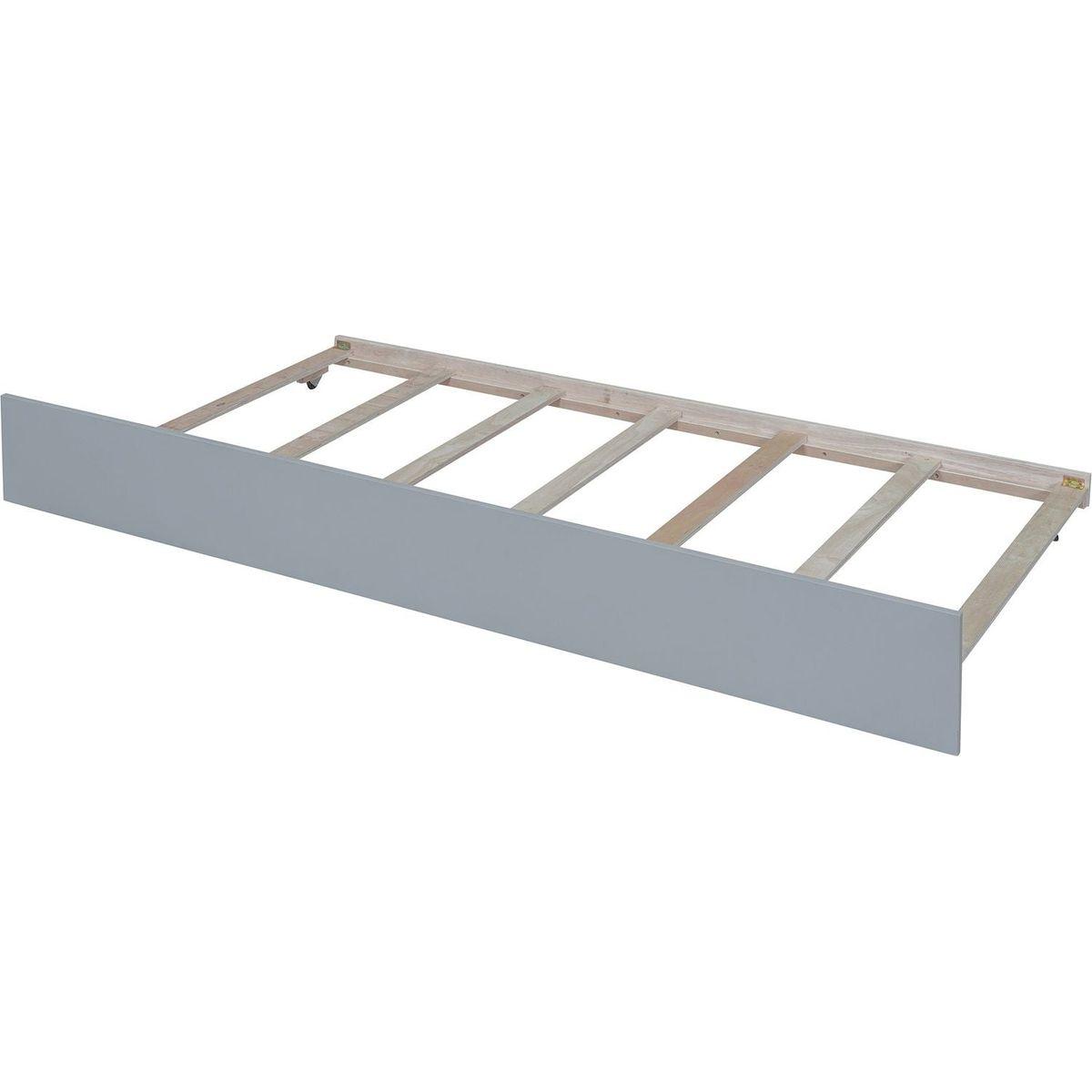 Twin Size Wood Daybed with Trundle and Fence Guardrails, Gray