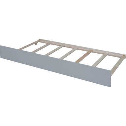 Twin Size Wood Daybed with Trundle and Fence Guardrails, Gray