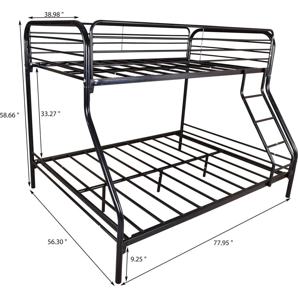 Heavy Duty Twin-Over-Full Metal Bunk Bed, Easy Assembly with Enhanced Upper-Level Guardrail, Black