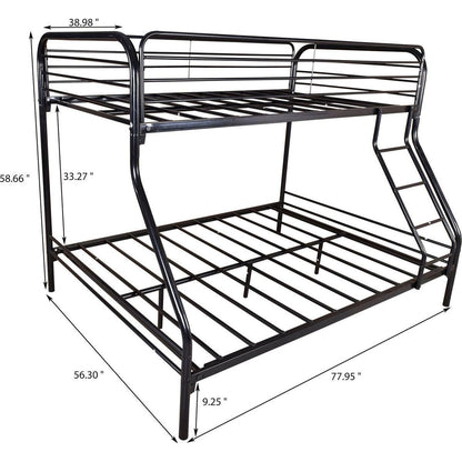 Heavy Duty Twin-Over-Full Metal Bunk Bed, Easy Assembly with Enhanced Upper-Level Guardrail, Black