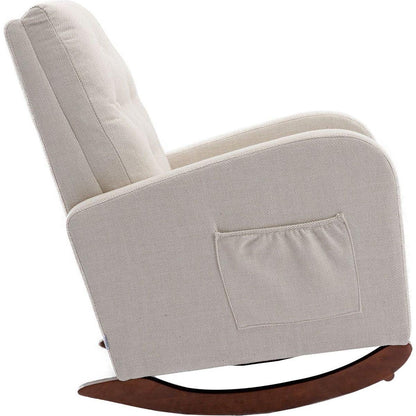 High Back Rocking Chair Nursery Chair .Comfortable Rocker Fabric Padded Seat .Modern High Back Armchair