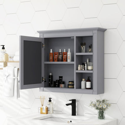 30" x 28" Medicine Cabinet, Wall Mounted Bathroom Storage Cabinet, Modern Bathroom Wall Cabinet with Mirror,Medicine Cabinet, Mirror Cabinet with 3 Open Shelves (Not Include Bathroom Vanity) - Streamdale Furniture