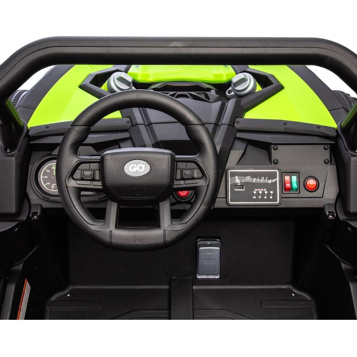 24V Two-Seater Kids Ride On UTV W/Parents Remote Control,Four-Wheel Suspension,Slow Start,Large wheel design,Anti-collision bar,Storage space,Music,USB,Bluetooth,Volume control,LED lights for Kids 3+.