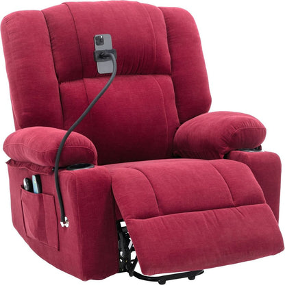 Power Lift Recliner Chair Electric Recliner for Elderly Recliner Chair with Massage and Heating Functions, Remote, Phone Holder Side Pockets and Cup Holders for Living Room, Red