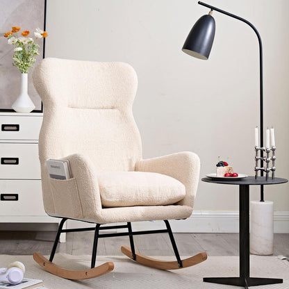 Modern Rocking Chair with High Backrest,Teddy Material Comfort Arm Rocker, Lounge Armchair for Living Room