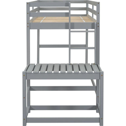 Twin High Loft Bed with Ladder landing Platform, Ladders, Guardrails,Grey