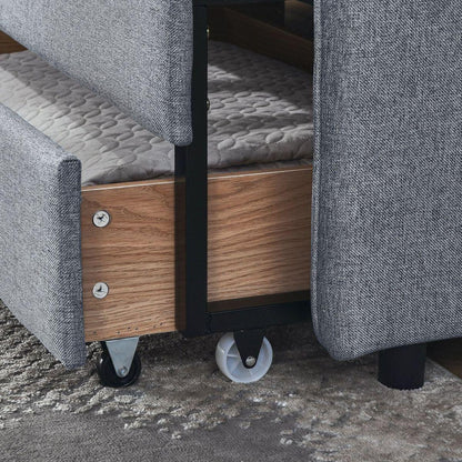 Twin Size Upholstery Daybed with Trundle Bed and Two Storage Drawers , Flat Arms with Pocket, Extendable Daybed for Bedroom Living Room,Linen Grey