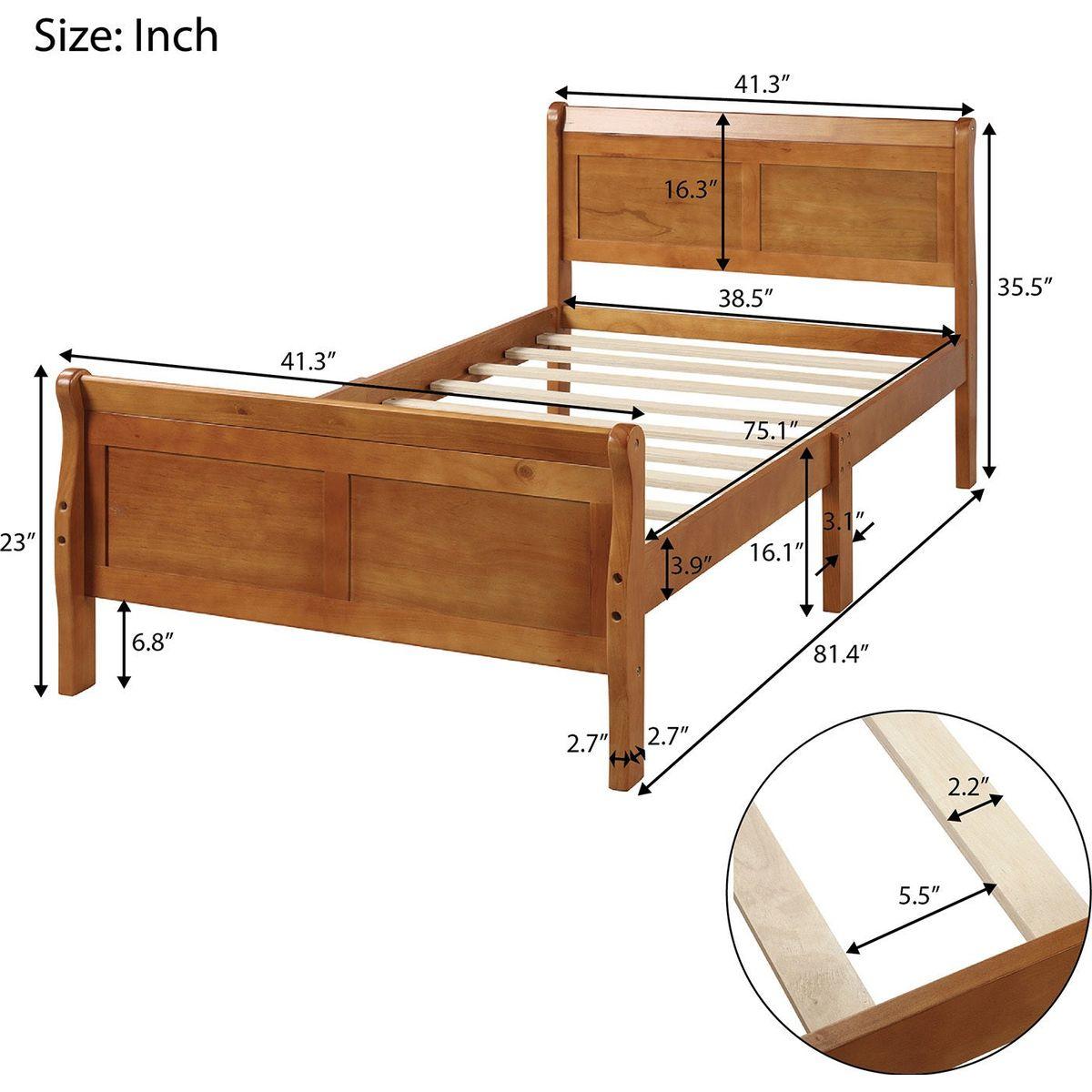 Wood Platform Bed Twin Bed Frame Mattress Foundation Sleigh Bed with Headboard/Footboard/Wood Slat Support