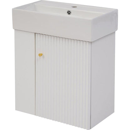 21.6inch Modern Floating Bathroom Vanity with Ceramic Basin - Perfect for Small Bathrooms, Left side storage