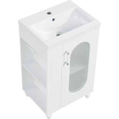 20" Bathroom Vanity with Sink, Bathroom Vanity Cabinet with Two-tier Shelf, Adjustable Shelf, Solid Wood and MDF, White