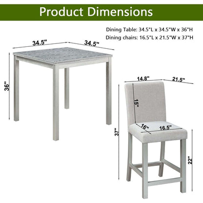 5 Piece Counter Height Table Set, Wooden Kitchen Table Set with Square Table and 4 Upholstered Chairs, Counter Height Dining Table with Crystal Decoration and Chair Set for Kitchen, Dining Room,Gray