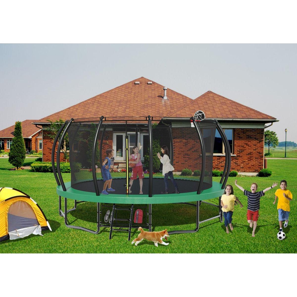 15FT Trampoline with Basketball Hoop - Recreational Trampolines with Ladder ,Shoe Bag and Galvanized Anti-Rust Coating