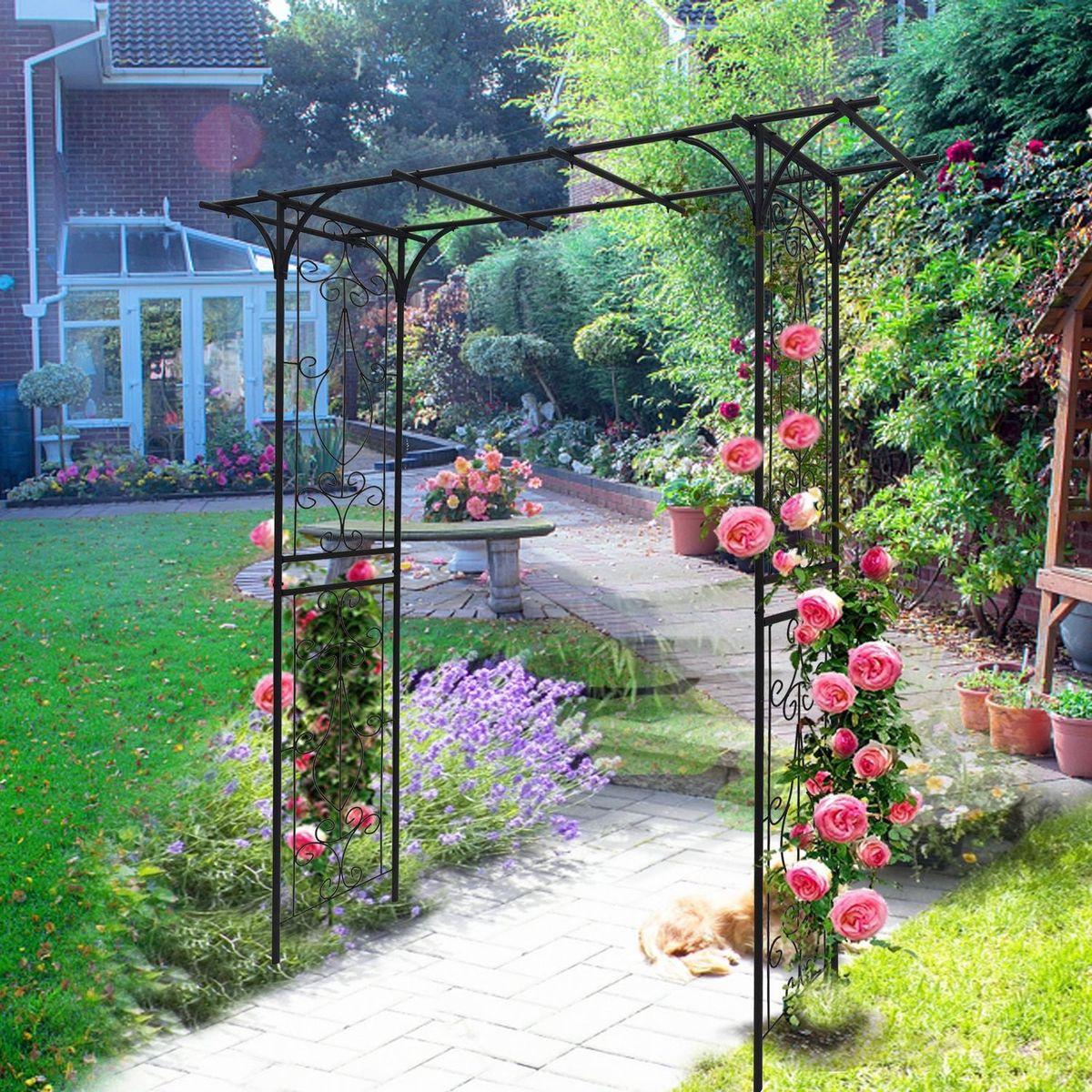 Metal Garden Arch L80.3" x W20.47" x H81.1" Climbing Plants Support Rose Arch Outdoor Black