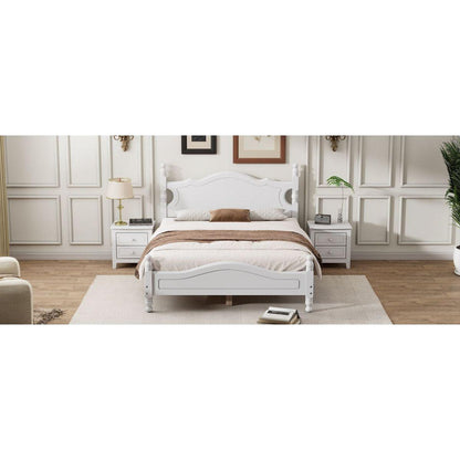 Full Size Wood Platform Bed Frame,Retro Style Platform Bed with Wooden Slat Support,White