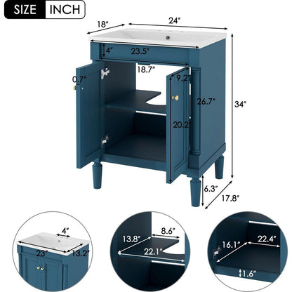 24" Bathroom Vanity with Top Sink, 2-Tier Modern Bathroom Storage Cabinet, Single Sink Bathroom Vanity, Large Storage Shelves