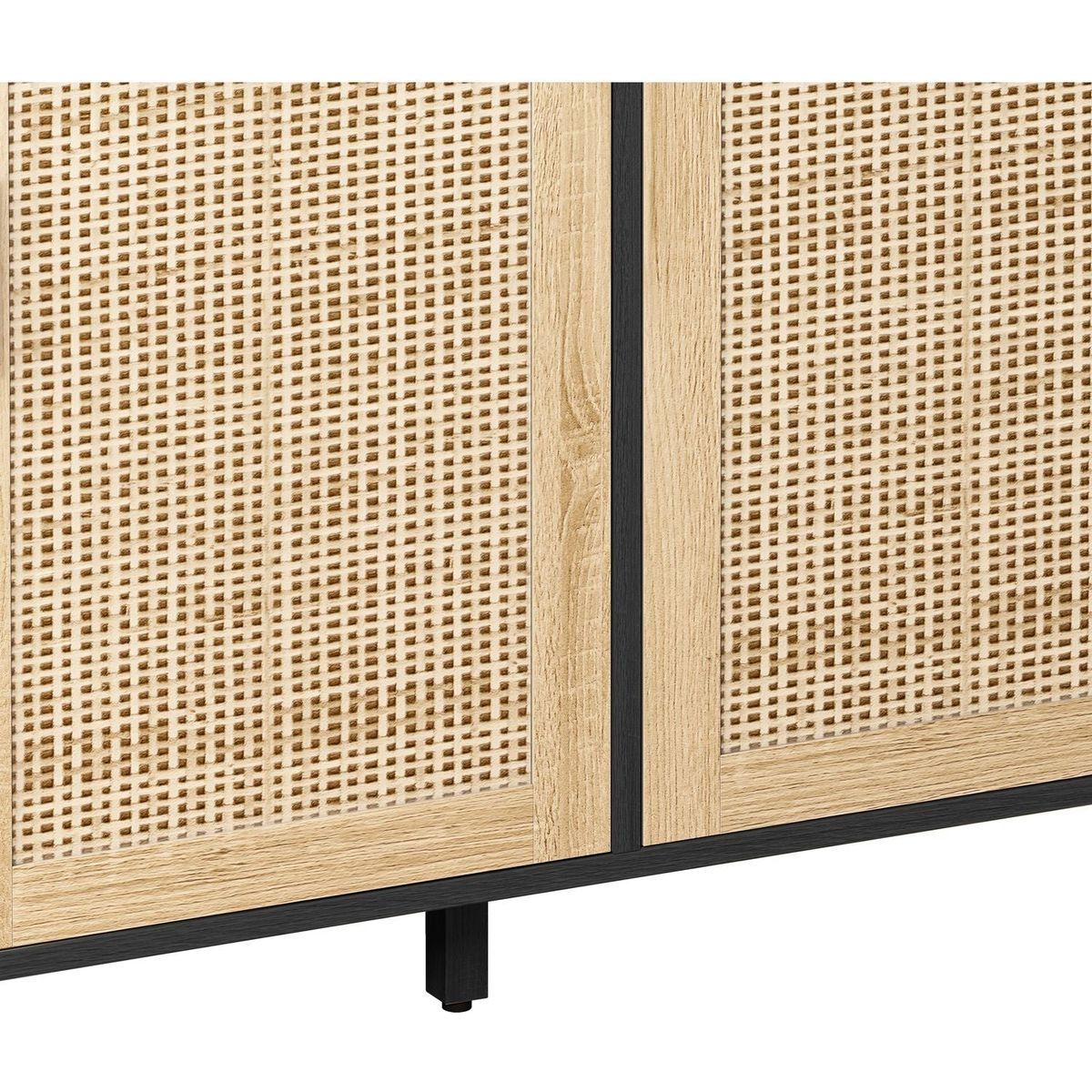 62.20"Elegant and Functional 4-Door Rattan Decorative Storage Cabinet,for Bedroom,Living Room,Office,Easy Assembly,Black