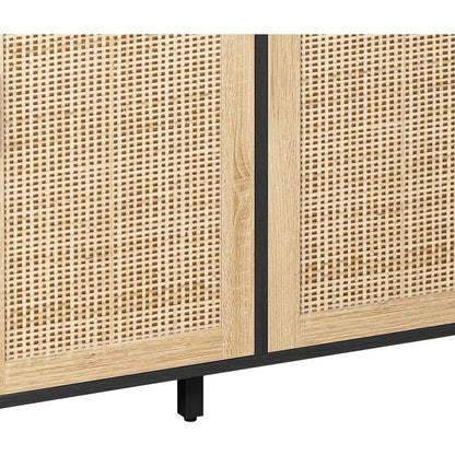 62.20"Elegant and Functional 4-Door Rattan Decorative Storage Cabinet,for Bedroom,Living Room,Office,Easy Assembly,Black