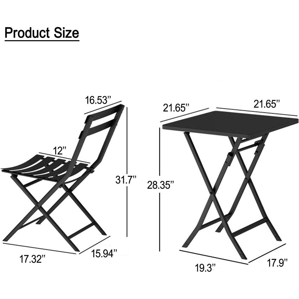 3 Piece Patio Bistro Set of Foldable Square Table and Chairs, Yellow