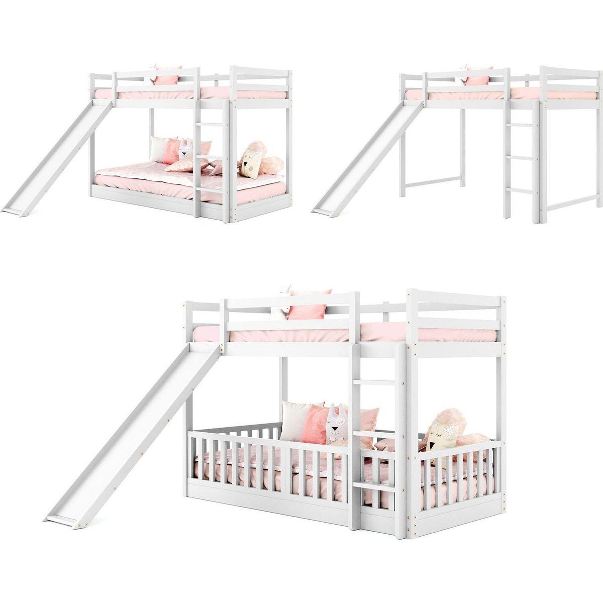 Twin Over Twin Bunk Bed with Slide and Ladder, White