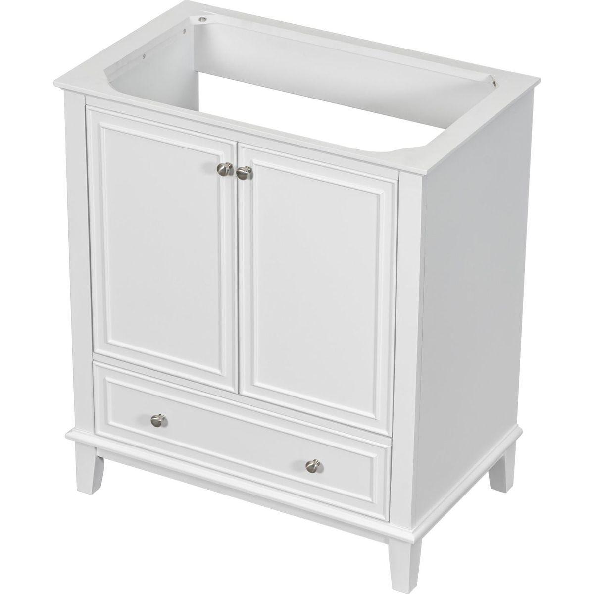 30" Bathroom Vanity without Sink, Base Only, Multi-functional Bathroom Cabinet with Doors and Drawer, Solid Frame and MDF Board, White