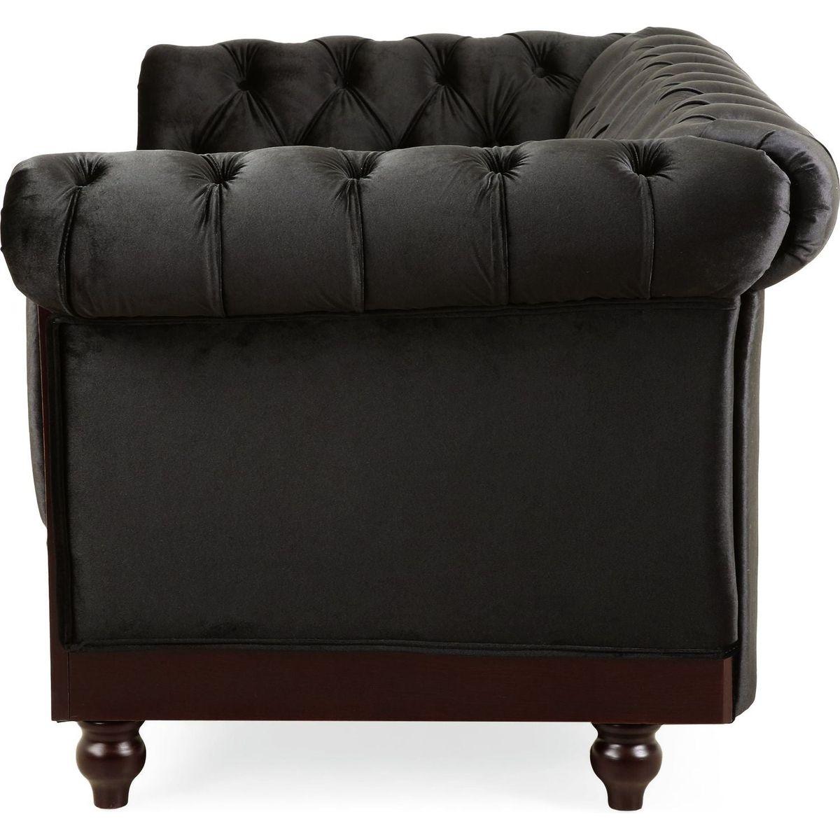 VIVALUX 59.44" Chesterfield Velvet Loveseat Sofa,2-Person Rolled Arm Dutch Plush Upholstered Sofa Couch with Tufted Button for Living Room, Bedroom, Small Places,Black