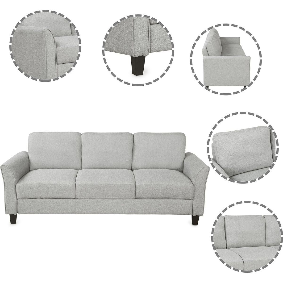 Living Room Furniture chair and 3-seat Sofa (Light Gray)