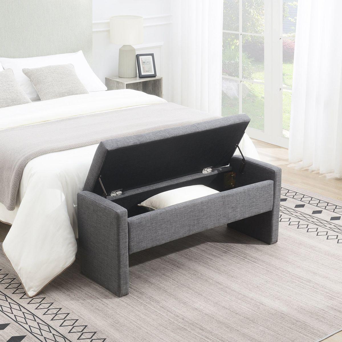 Modern Bed End Bench with Storage,Upholstered Large Foot Rest Stool, Comfy Window Vanity Bench for Living Room,Bedroom,Dorm,Coffee Table,Linen Dark Grey