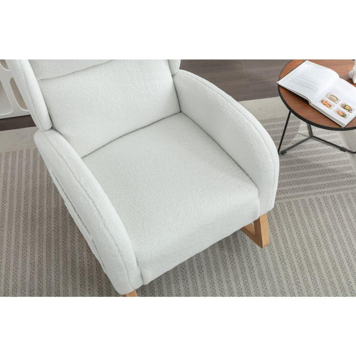 Teddy Fabric Rocking Chair With Packet Wood Legs,Ivory