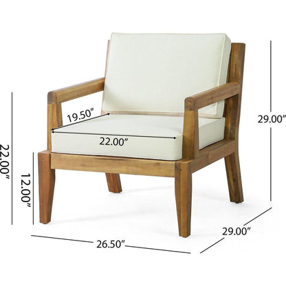 Outdoor Club Chairs with Cushions, 29" H X 26.5" W X 29" D, acacia wood + Teak Finish + Beige