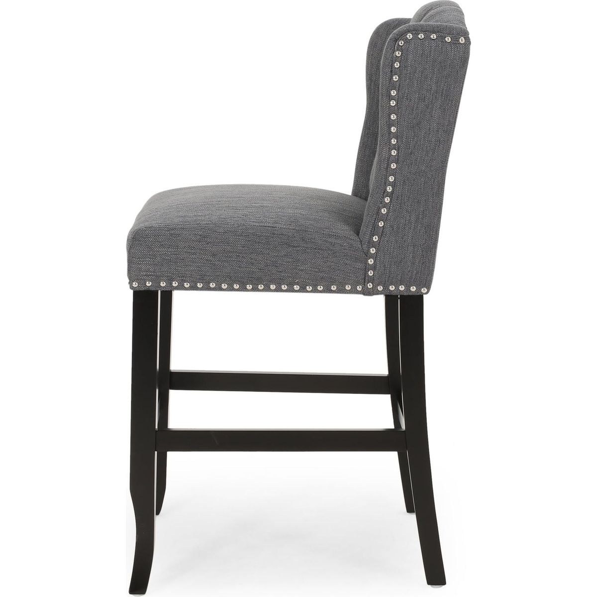 Vienna Contemporary Fabric Tufted Wingback 27 Inch Counter Stools, Set of 2, Charcoal and Dark Brown
