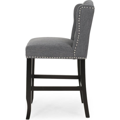 Vienna Contemporary Fabric Tufted Wingback 27 Inch Counter Stools, Set of 2, Charcoal and Dark Brown