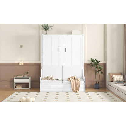 Queen Size Murphy Bed Wall Bed with Cushion,White