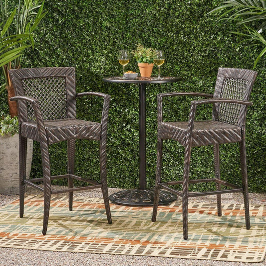 Outdoor 46" Wicker Barstool (Set of 2), Multi Brown Finish