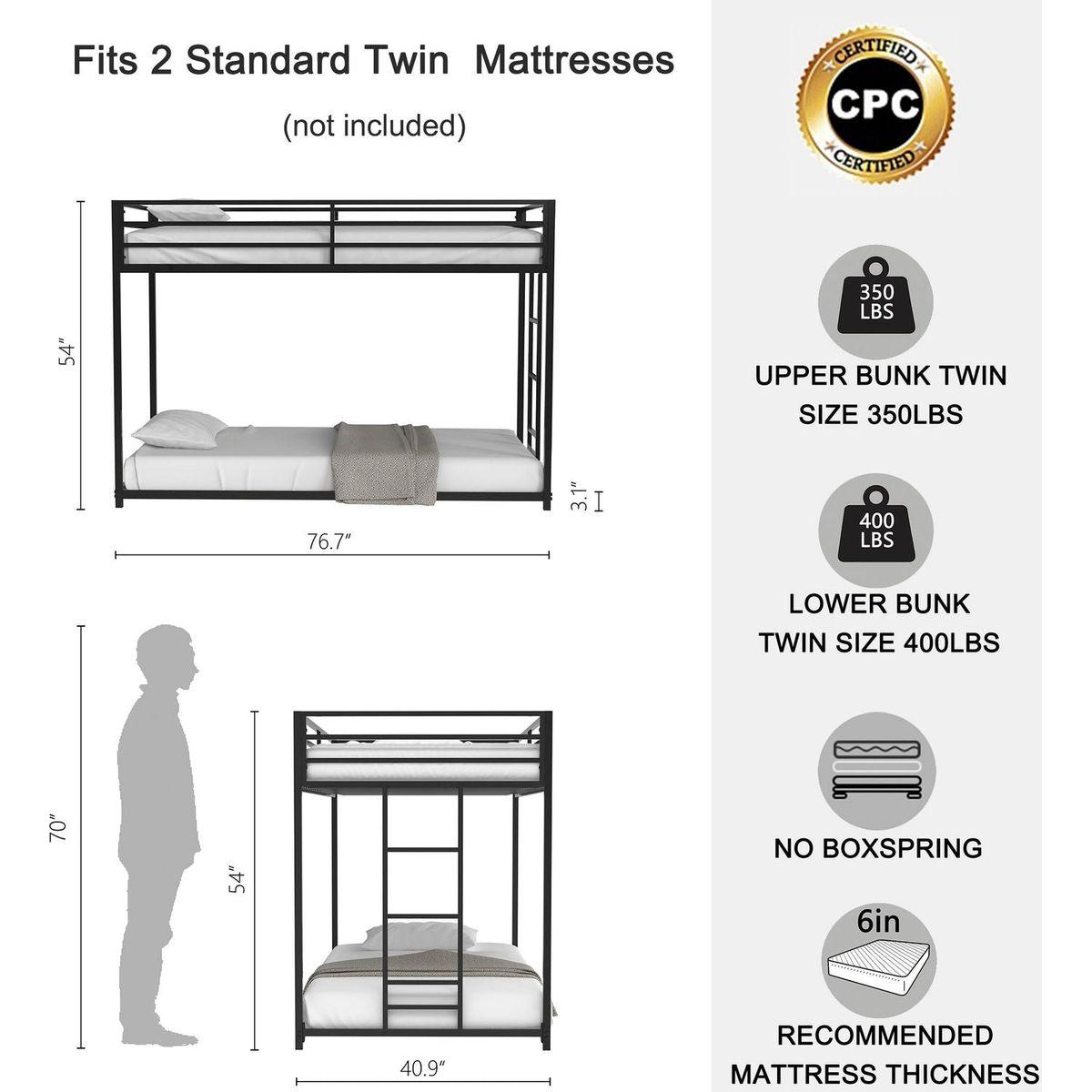 Same as original B083124170 Adam Sturdy Twin over Twin Metal Bunk Black for Kids and Adult, Low Profile and Easy Climbing with Stable Ladder