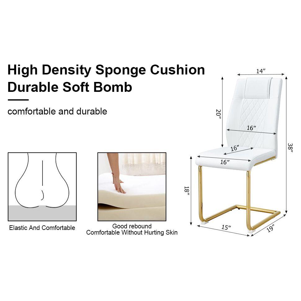 Modern dining chairs, dining room chairs, and golden leg cushioned chairs made of artificial leather, suitable for kitchens, living rooms, bedrooms, and offices. Set of 6 pieces (white+PU)
