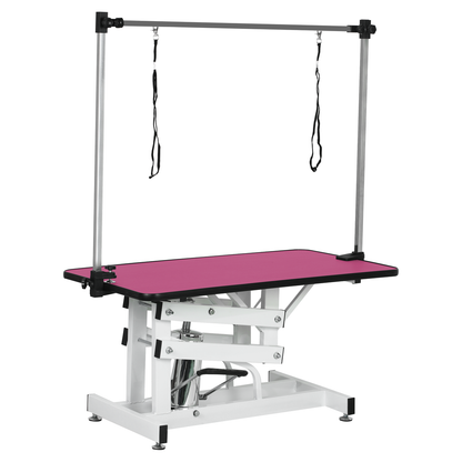42.5INCH HYDRAULIC PET GROOMING TABLE WITH "H" ARM PINK
