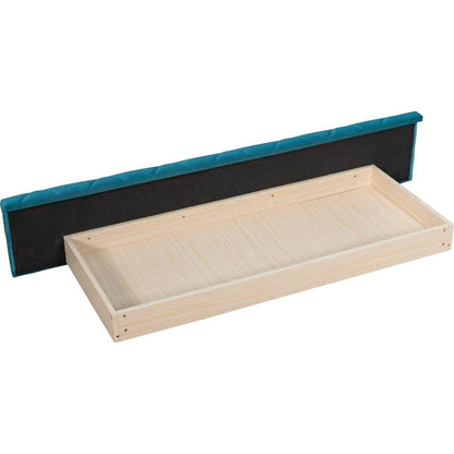 Upholstered Platform Bed Queen Size Storage Velvet Bed with Wingback Headboard and 1 Big Drawer,2 Side Storage Stool(Blue)