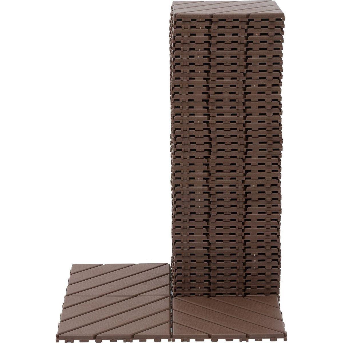 Plastic Interlocking Deck Tiles,44 Pack Patio Deck Tiles,12"x12" Square Waterproof Outdoor All Weather Use, Patio Decking Tiles for Poolside Balcony Backyard, Brown