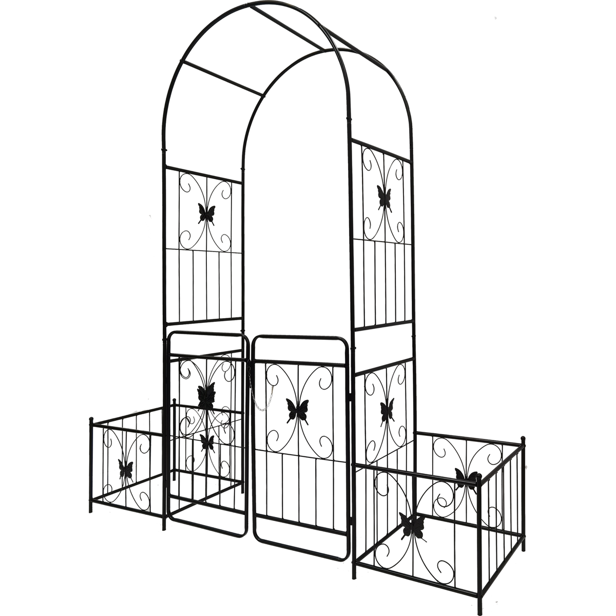 Metal Garden Arch with Gate 79.5" Wide x 86.6" High Climbing Plants Support Rose Arch Outdoor Black